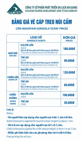 Bảng Giá Vé Cáp Treo Núi Cấm 2026: Giá Người Lớn, Trẻ Em, Combo & Lưu Ý Mua Vé