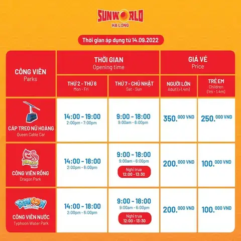 Giờ Mở Cửa Sun World Hạ Long 2026: Lịch Hoạt Động Chi Tiết Theo Ngày Trong Tuần
