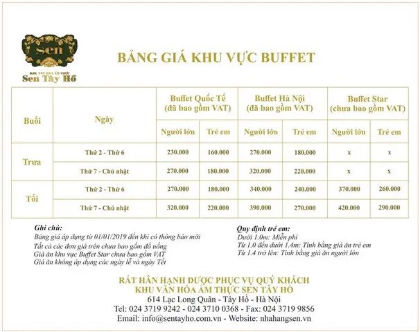 Giá Buffet Sen Tây Hồ Hà Nội 2026: Bảng Giá Chi Tiết Theo Buổi, Ngày & Đối Tượng