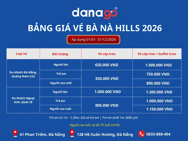 Bảng Giá Vé Vào Cổng Bà Nà Hills 2026 + Hướng Dẫn Mua Nhanh Cho Du Khách Đà Nẵng